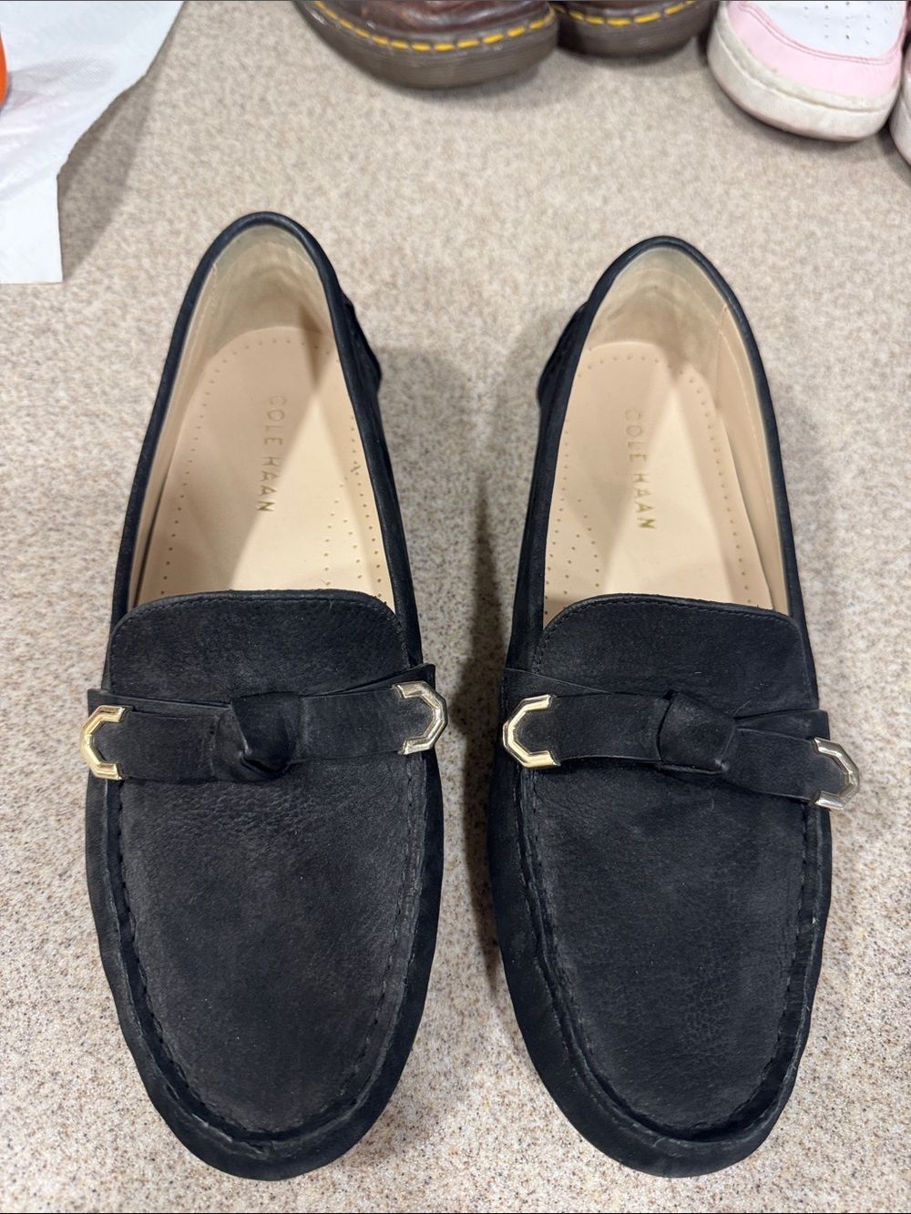 Cole Haan Black Suede Women's Loafers with Gold Hardware - Picture 3 of 6